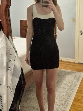 European H&M Bodycon Black & White Mini Dress 36 S